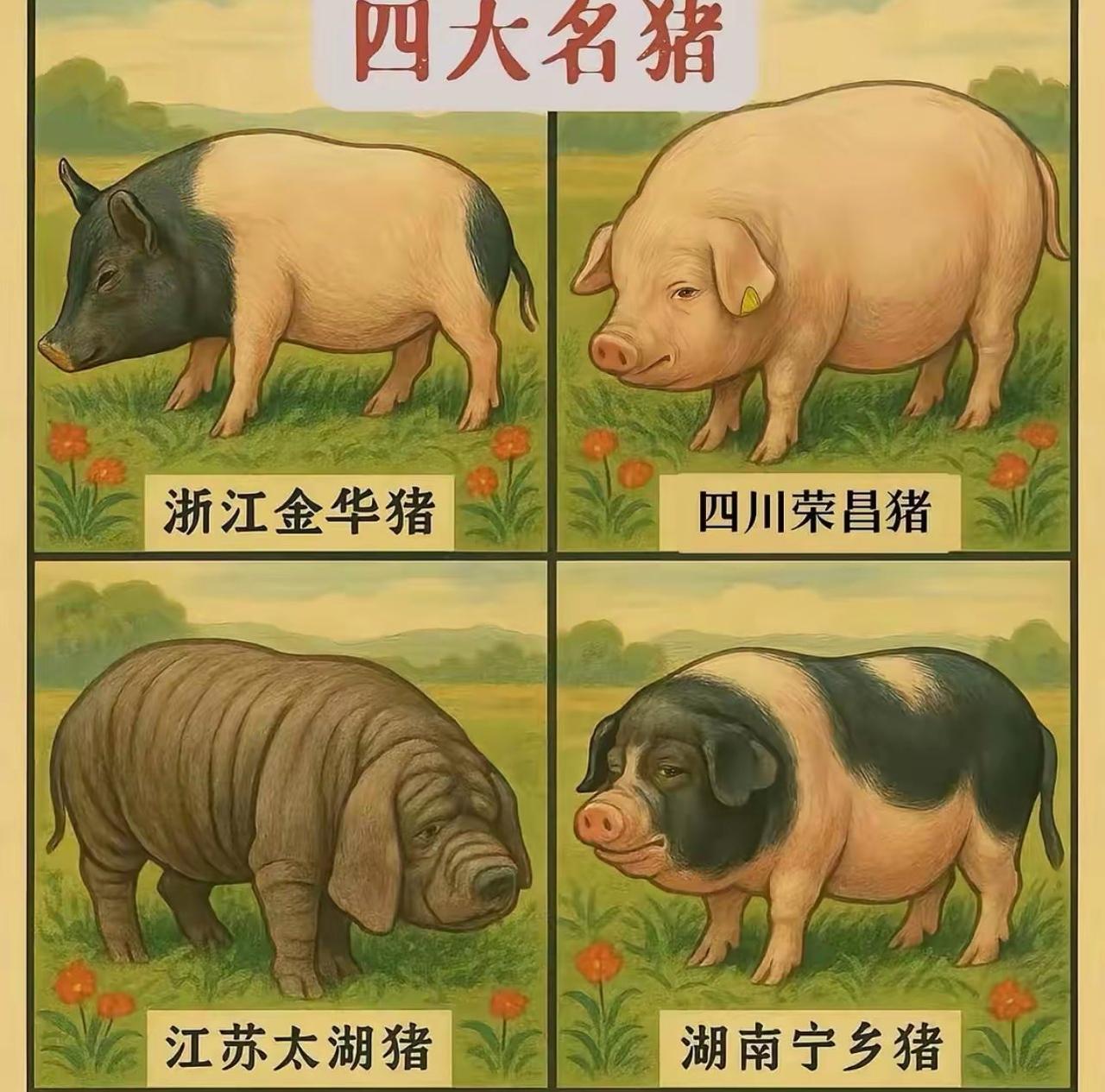 中国四大名猪，江苏这个猪怕是不太好刮毛，金华这个两头乌做火腿一绝。