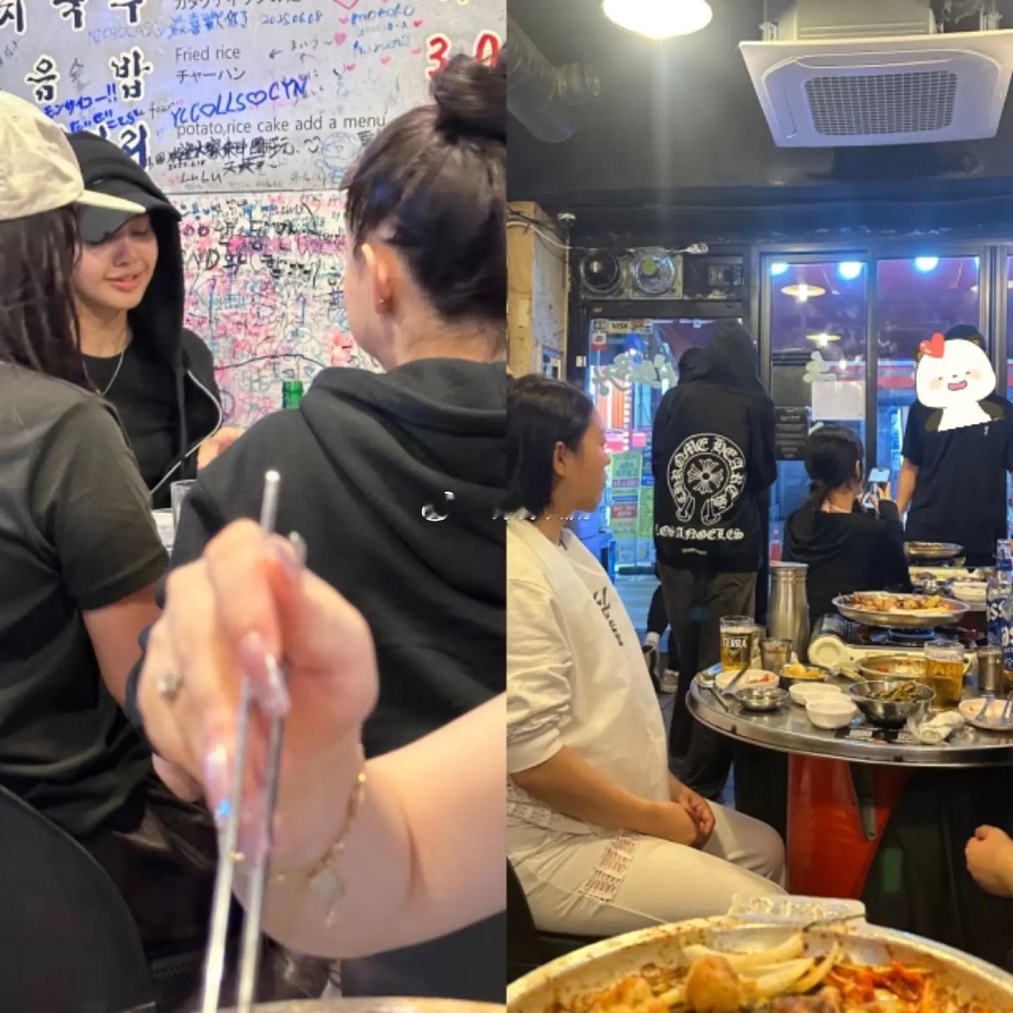 韩国吃饭偶遇Lisa.网友遇到lisa和朋友吃饭，本人打扮非常有个性，这是素颜露