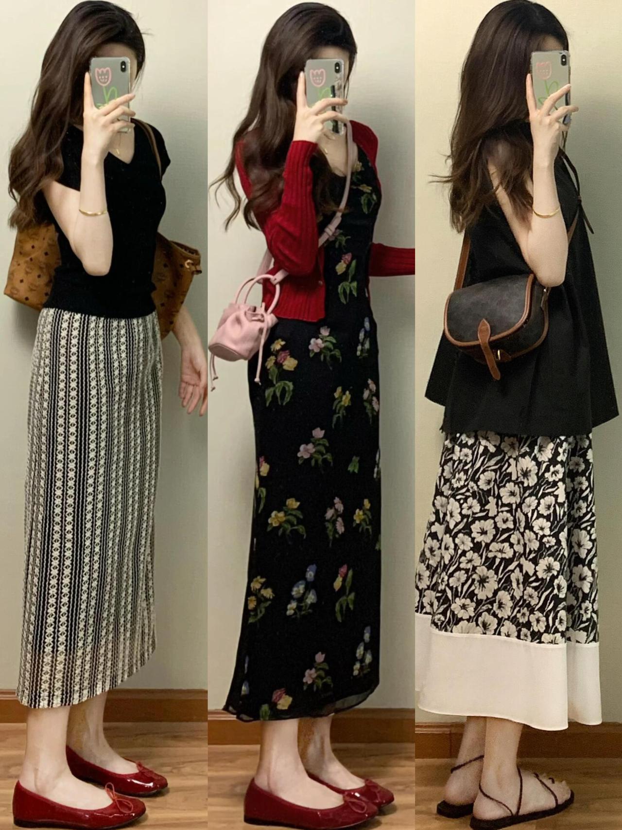 不费力提升时尚感，春夏这样穿超美！基础款T恤、针织衫搭配牛仔半裙、阔腿裤或碎花