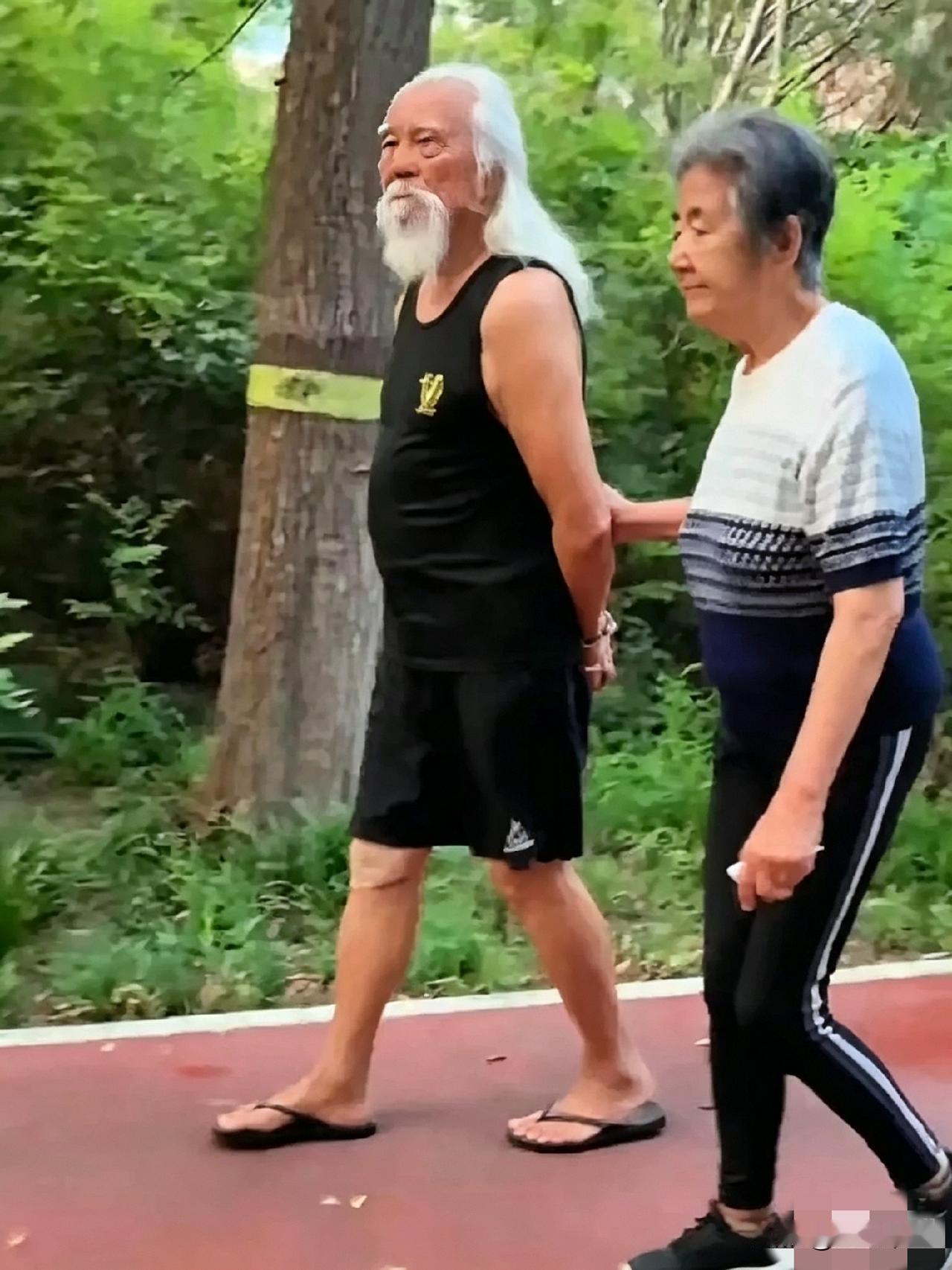 偶遇王德顺和老伴逛公园，这精神头，真不像九十岁的人！王德顺跟老伴在公园遛弯被拍