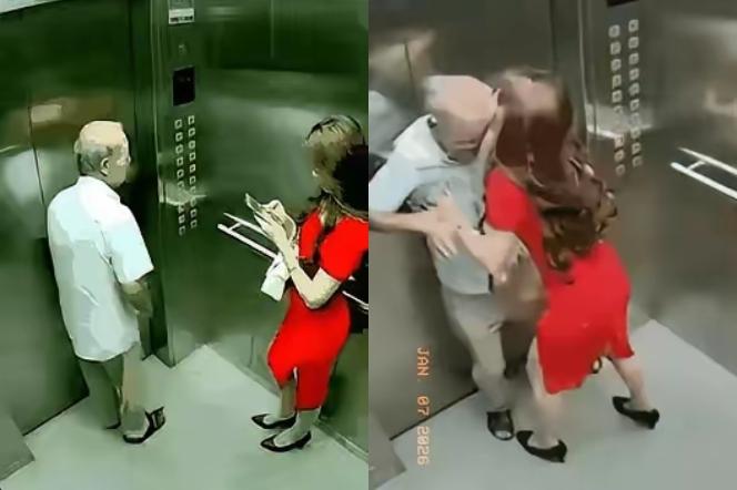 12秒电梯监控引爆全网！大爷电梯骚扰红衣女子被散打女孩反击，反被家属起诉防卫