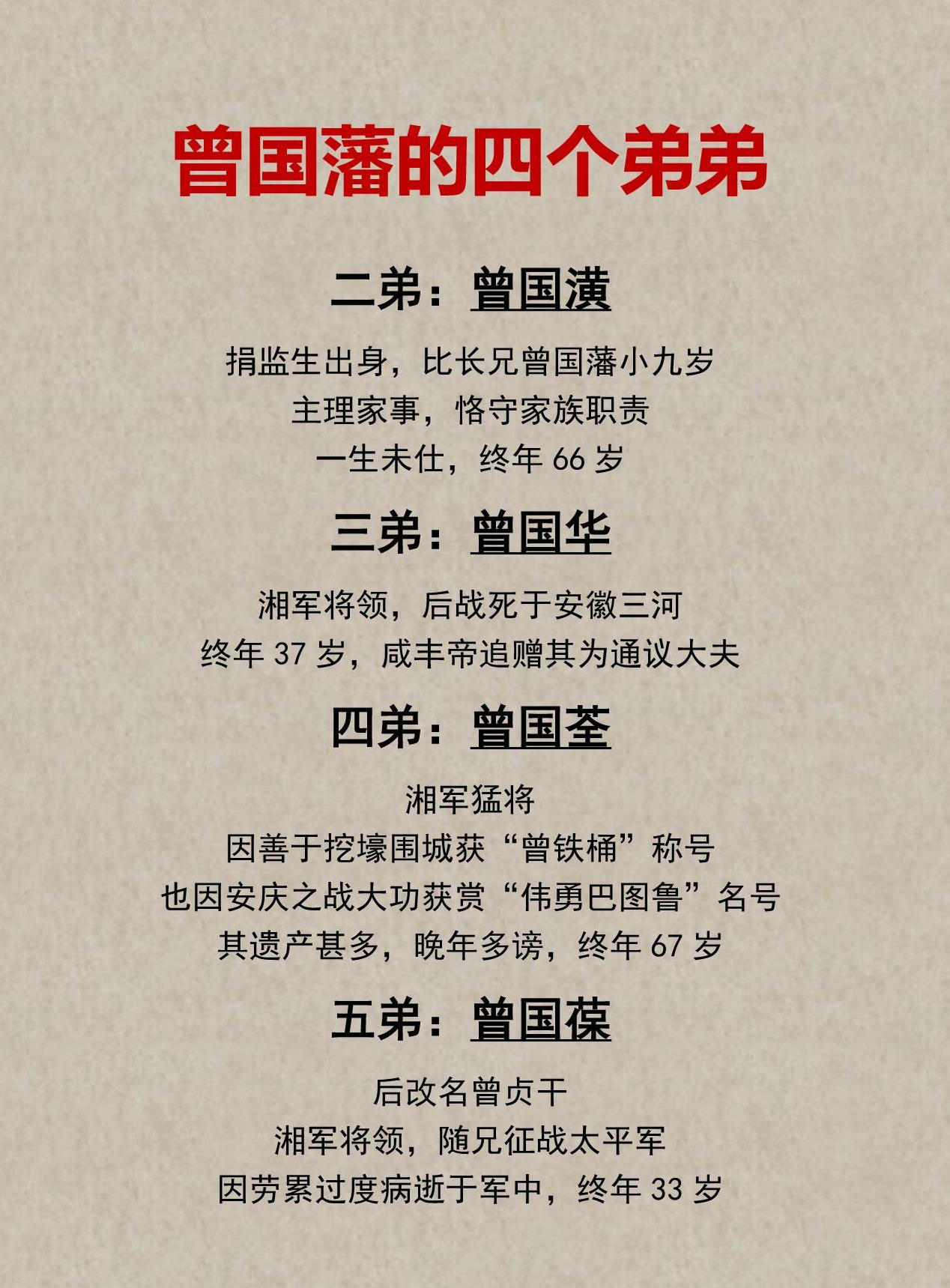 历史上曾国藩的四个弟弟