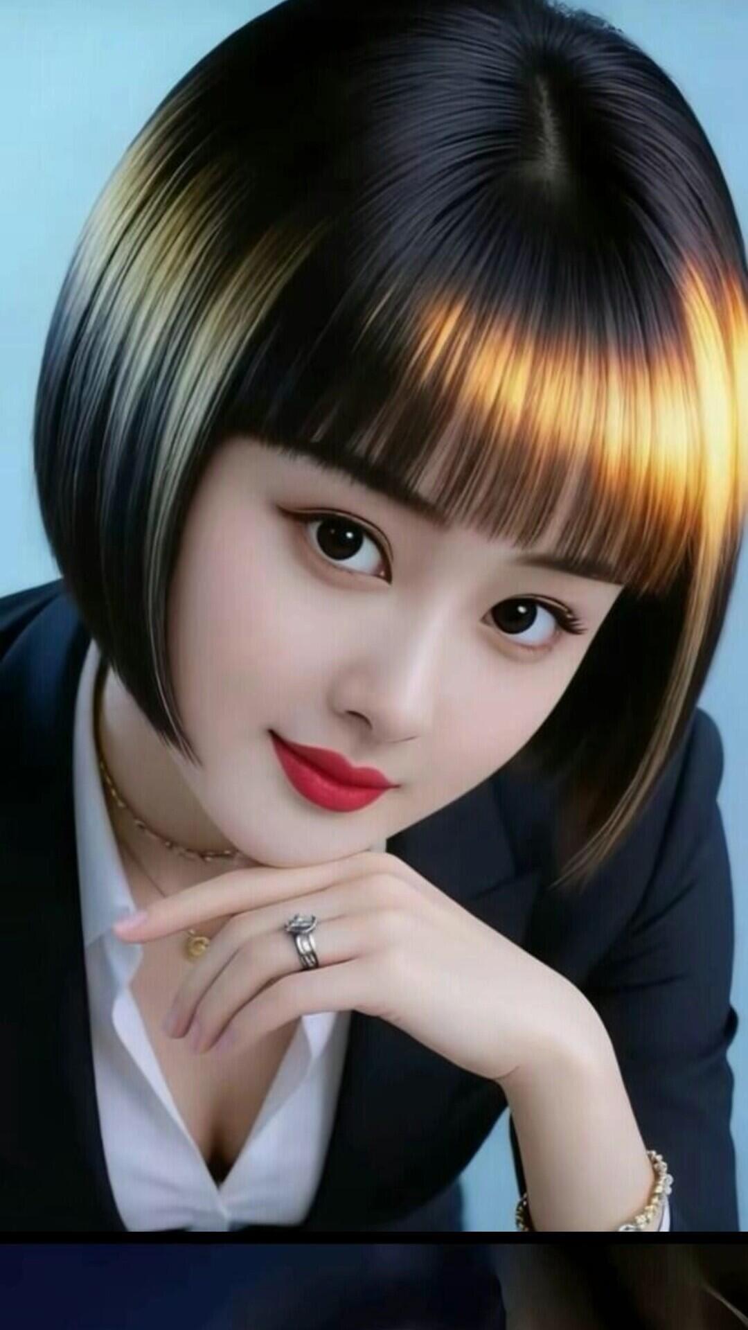 职场甜心，红唇黑发，优雅迷人！