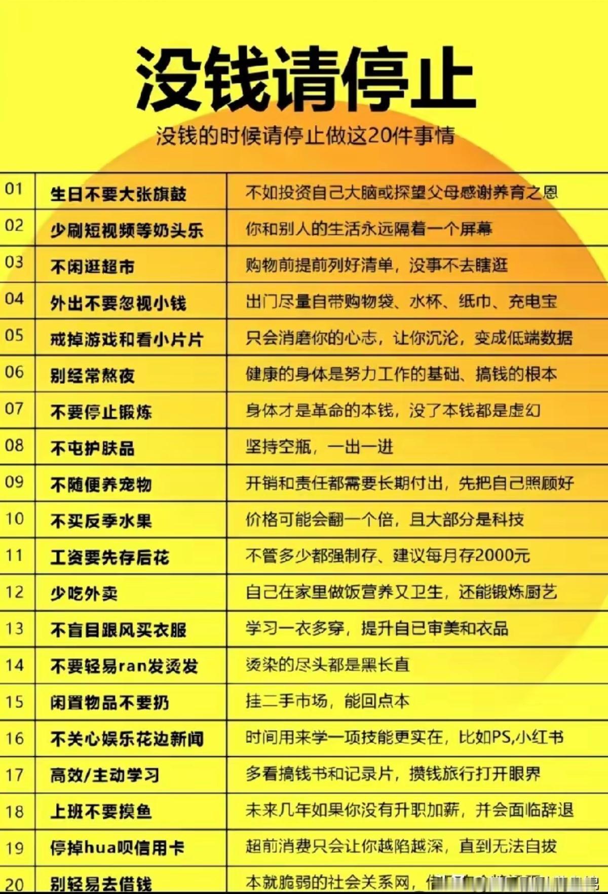 没钱时别做这20件事，省着点花。