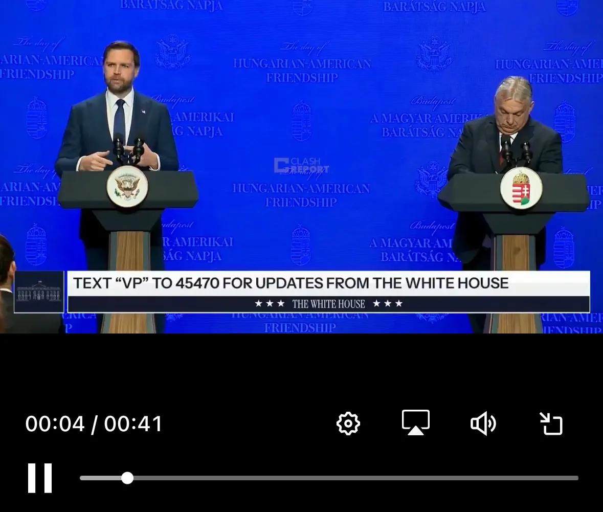 美国副总统万斯刚刚在布达佩斯与匈牙利总理欧尔班共同出席新闻发布会时，确认美军已对