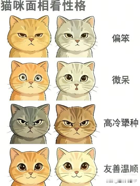 每只猫咪有它的性格，从猫猫眼神可以看出来性格！（图1⃣️）我来判断几只猫：