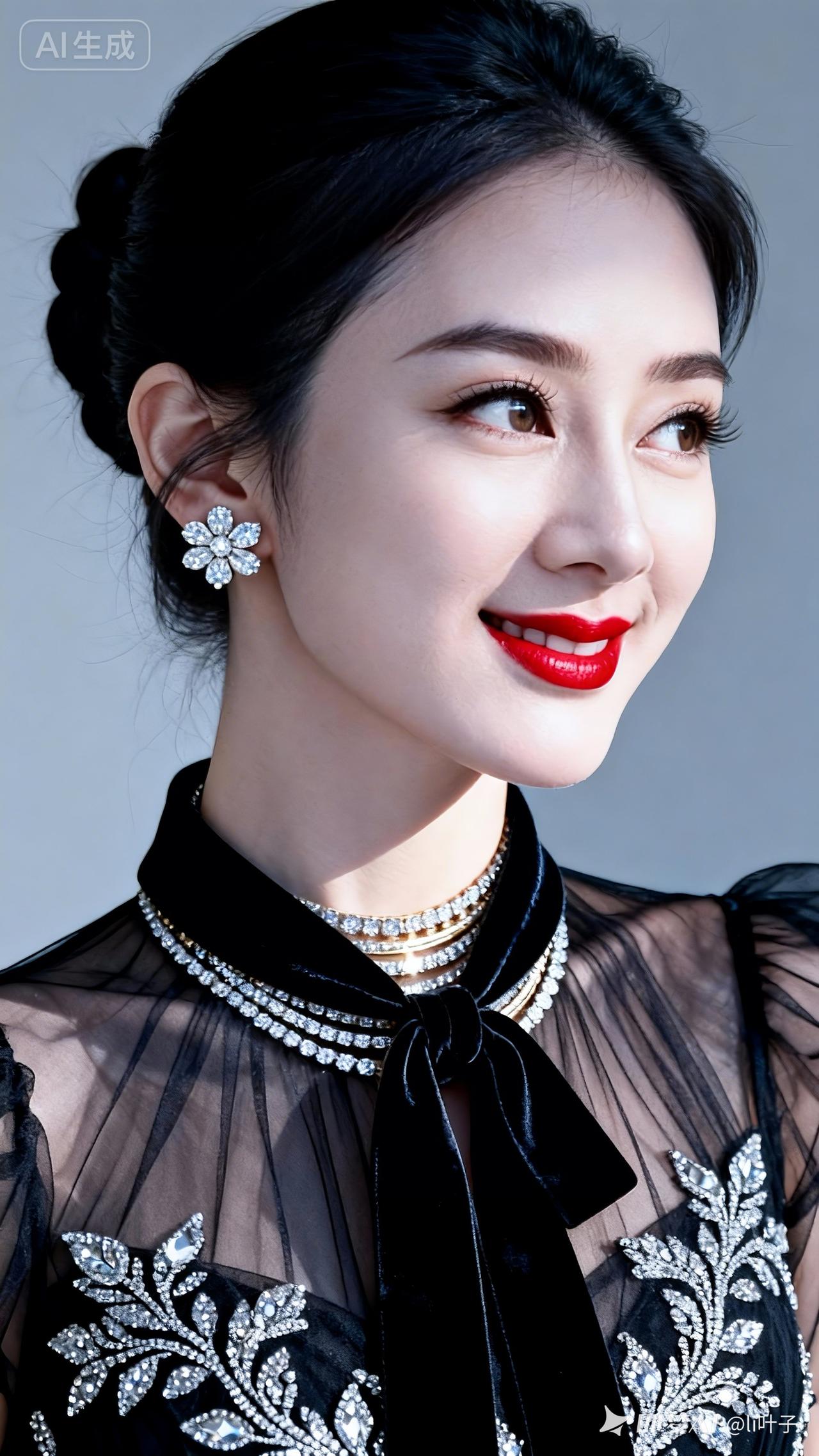 优雅黑丝绒晚礼服，闪耀的珠宝配饰，尽显奢华与魅力！