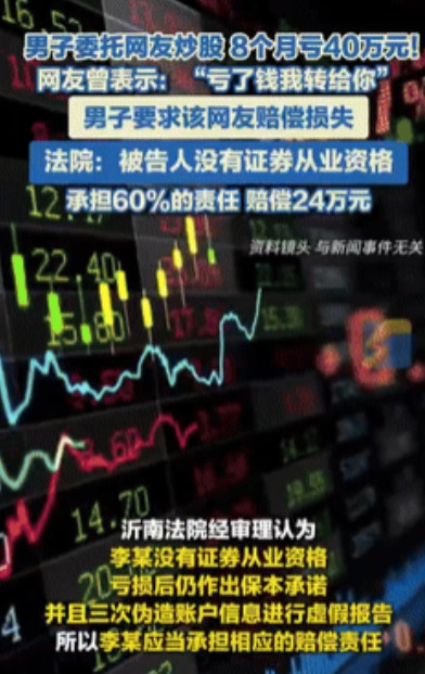 吵翻了！山东，一男子委托网友帮他炒股，他们约定，挣钱了就给网友分20%，赔钱了网