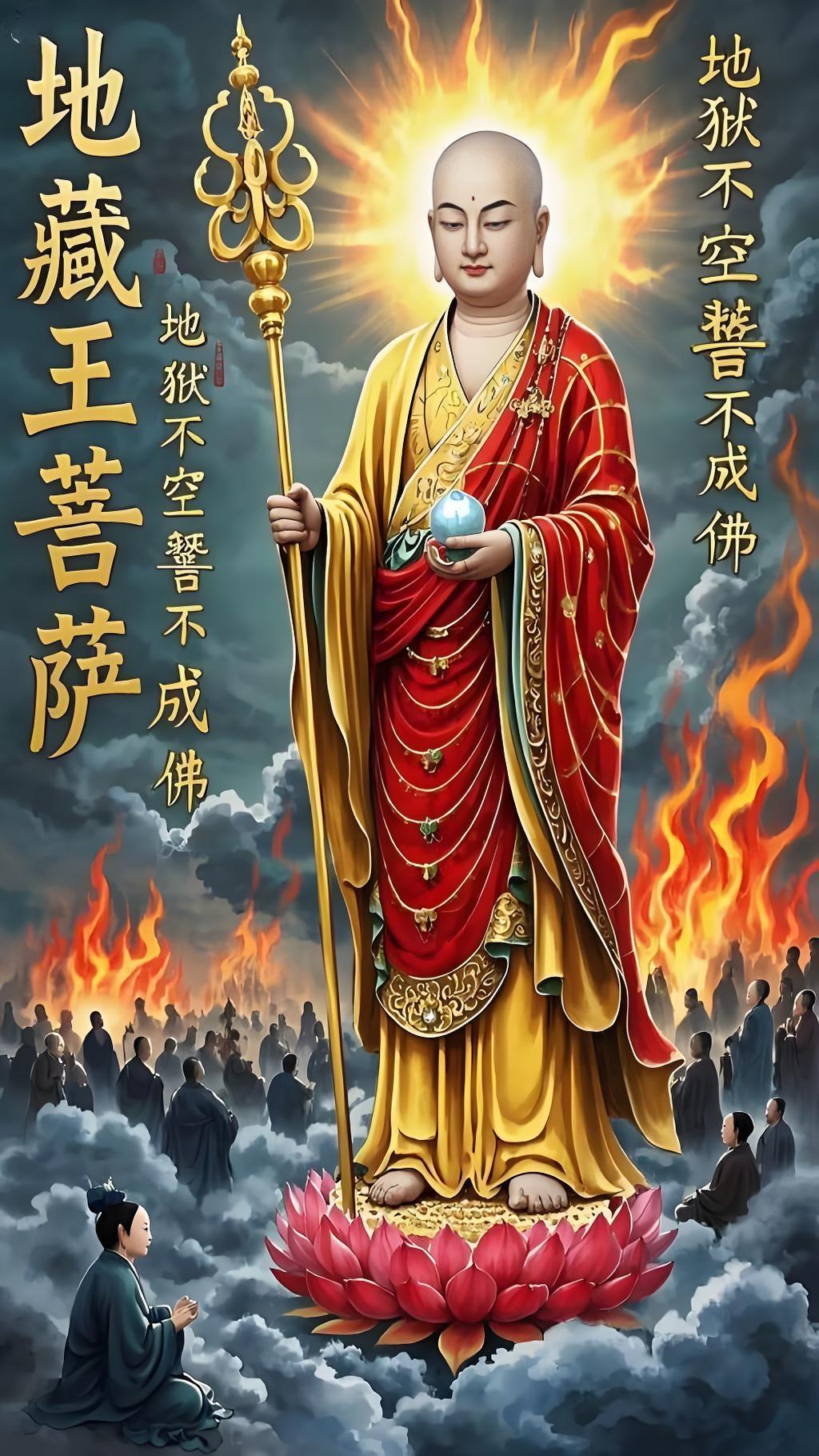 见到地藏王菩萨切莫转身避开务必恭敬礼三拜一拜业障尽消散累世得解脱冤