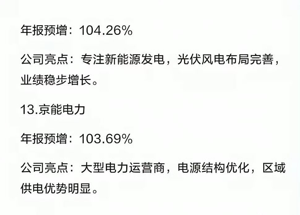 电力板块，年报预增超100%的公司1.南网能源年报预增：667.73%公司亮点：