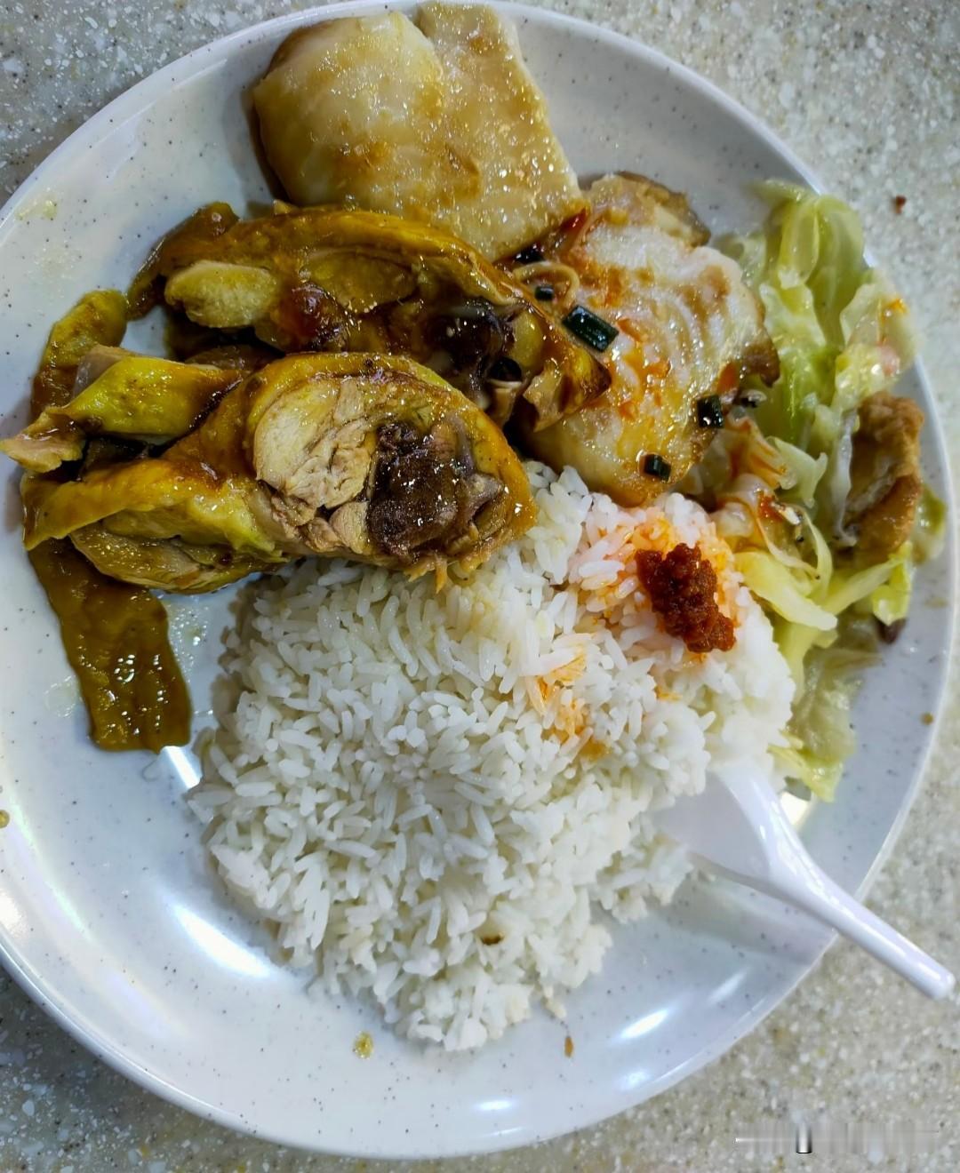 这是网友晒的在新加坡食阁的一顿饭，售价6新元（将近30块钱人民币）。两块鱼肉，