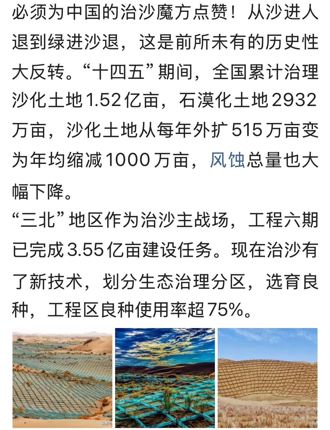 绿进沙退！向战斗在一线的治沙英雄们致敬。治沙环保