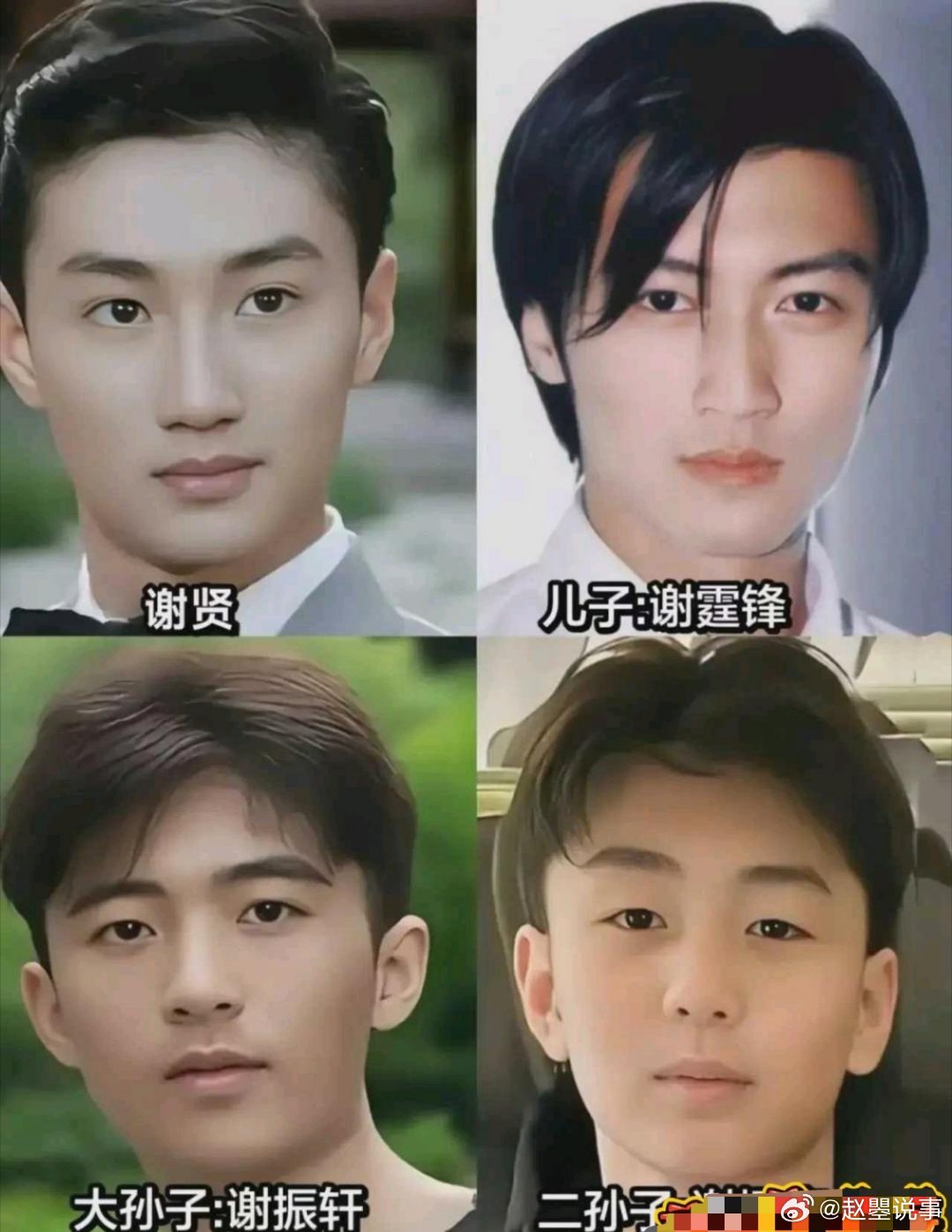 谢一家祖孙三代的颜值，还是谢贤最出色眉眼清俊不说，更有一份贵气。谢霆锋则有些阴鸷