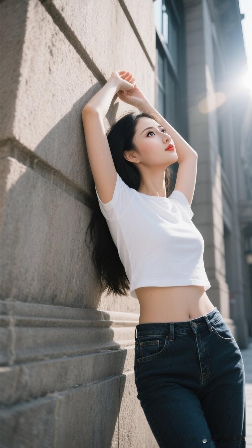 ☀️白T+牛仔裤才是永远的神！极简氛围感天花板✨基础短款纯白上衣+高腰深色牛