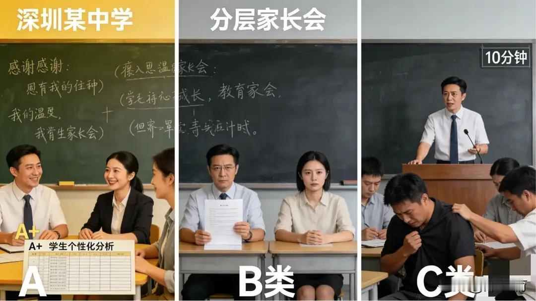 深圳某中学按成绩开展家长会！A类家长获详评、C类差生家长被骂哭。这场按成绩划分
