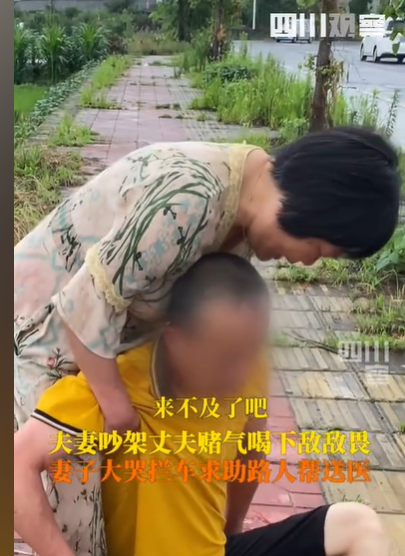 气性太大了！”7月3日，四川德阳，一对夫妻在路边争吵，妻子嘴碎，絮絮叨叨，丈夫听