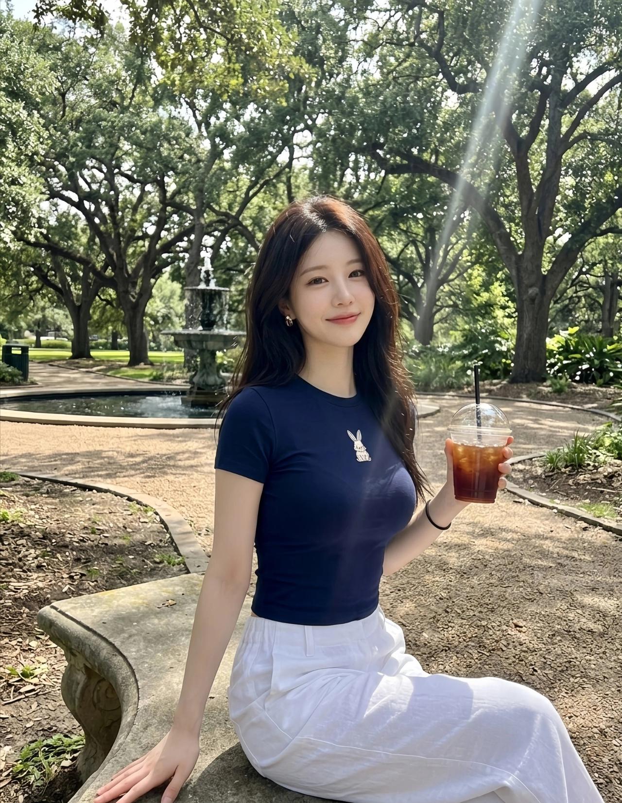 绿树荫中人影斜，轻啜茶香入梦来。