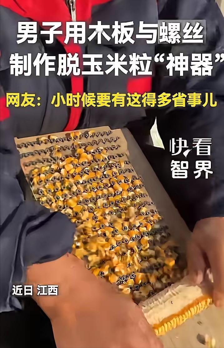 “人怎么能这么聪明！”江西，一男子嫌手剥玉米费手又慢，还不想花钱买脱粒机，他灵机