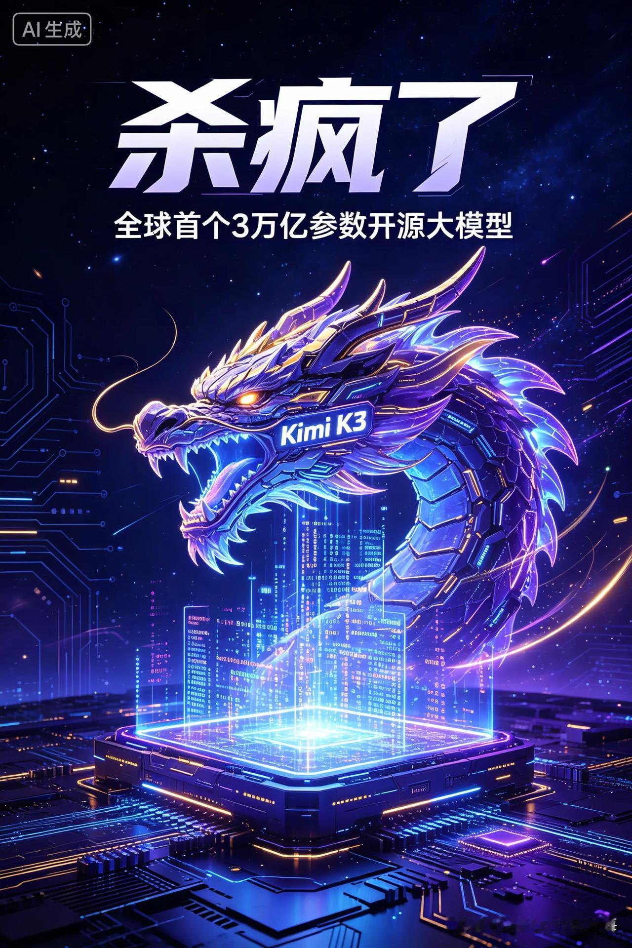 KimiK3这波属实是“杀疯了”——全球第一个把3万亿参数塞进开源模型的狠角