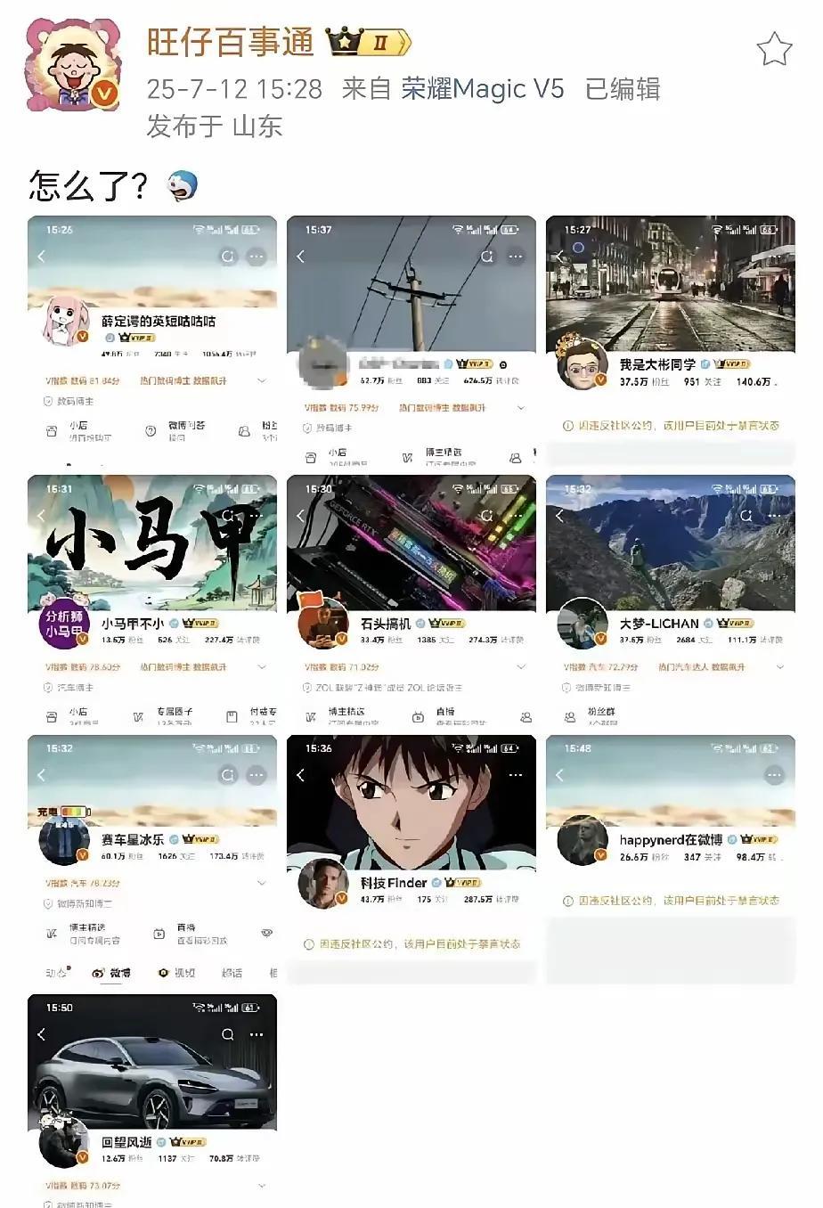 车圈又要清净几天了谁也没想到，米系博主们纷纷被禁言了。就连大家所所熟知的“石