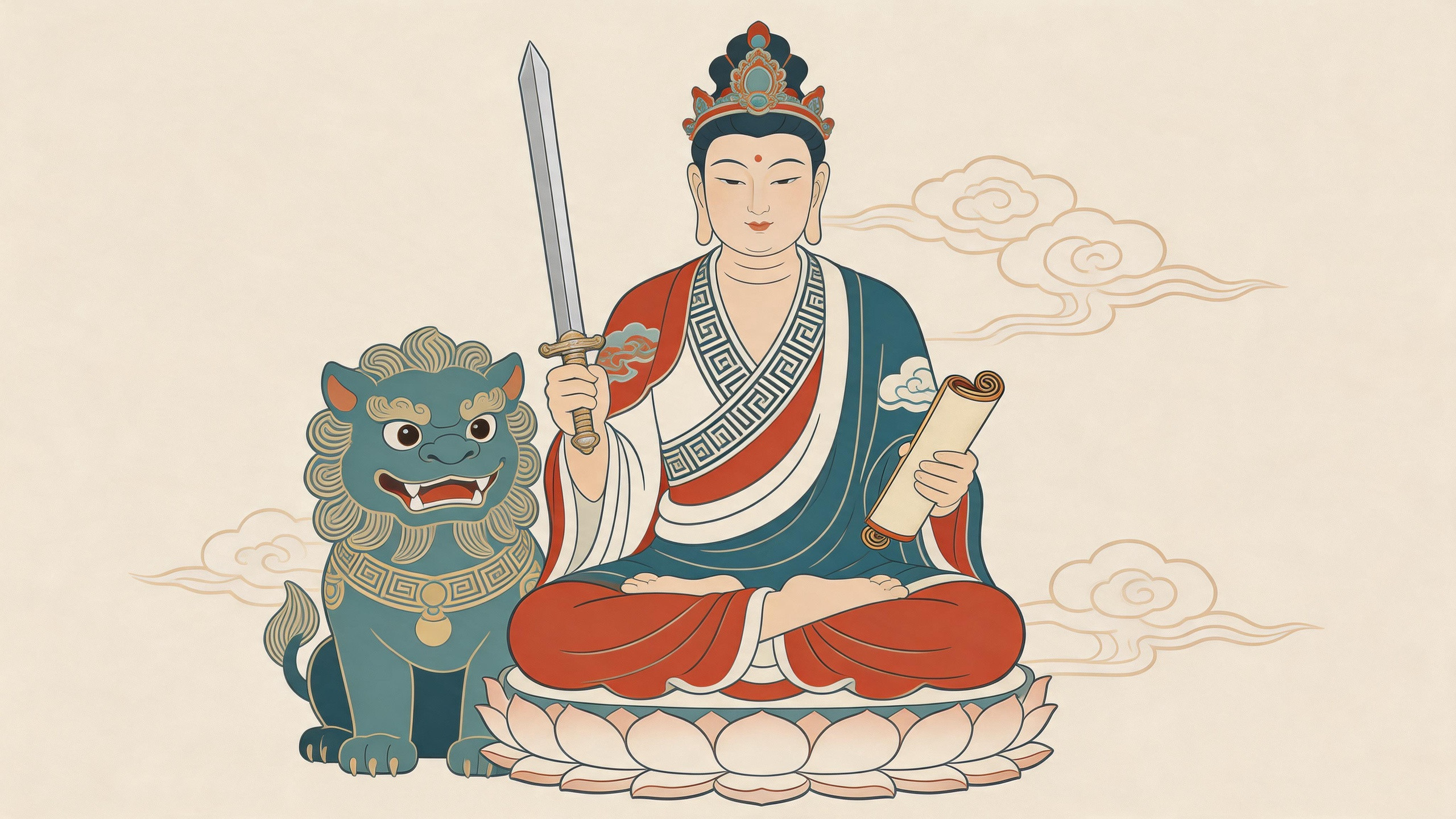 文殊赐福，平安喜乐；智慧随身，前程开阔。