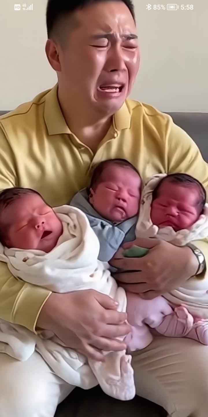 崩溃，丈夫气的大哭一场，妻子头胎是双胞胎男孩，二胎又生三胞胎还是男孩，丈夫哭着说