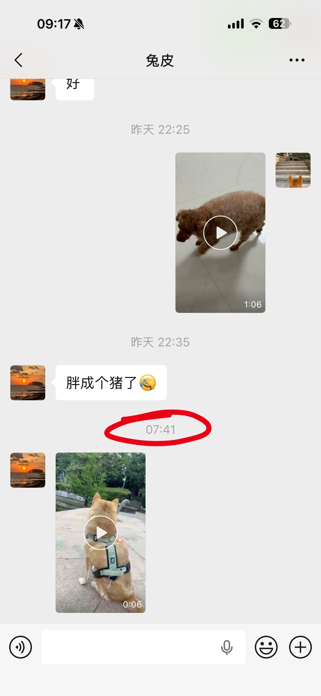 我跟小酱正在攀比老酱早晨给我俩发的视频，谁发的比较早