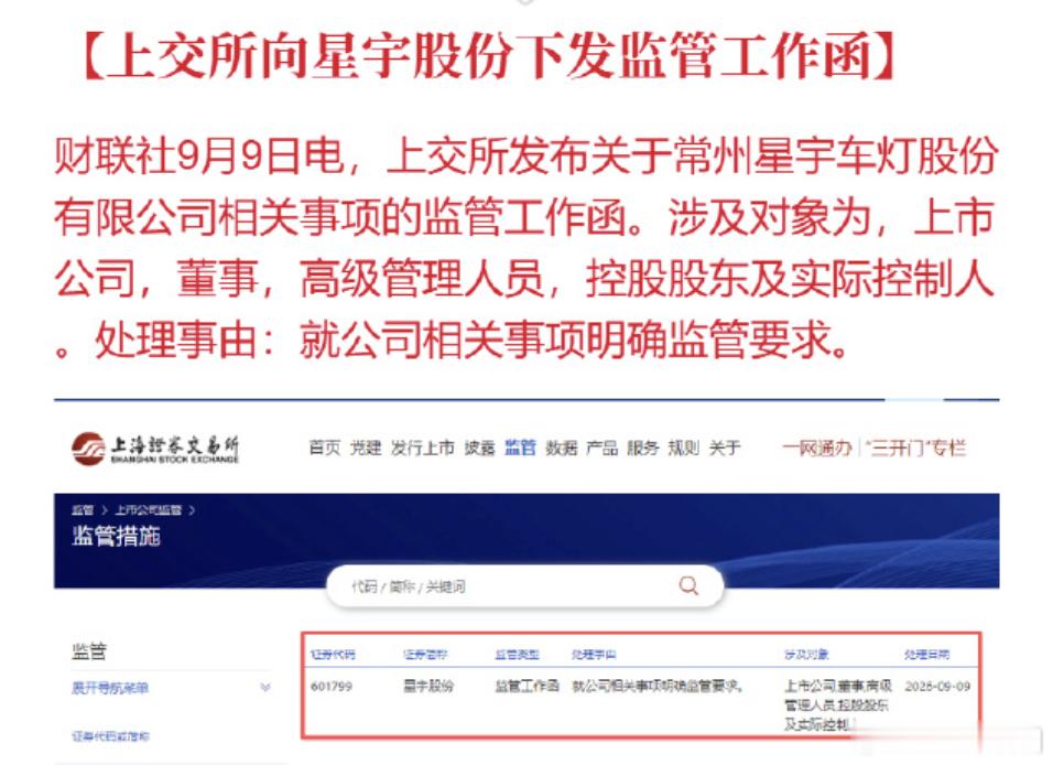 上交所向星宇股份下发监管工作函上交所发布星宇股份相关监管工作函星宇短期内一定背