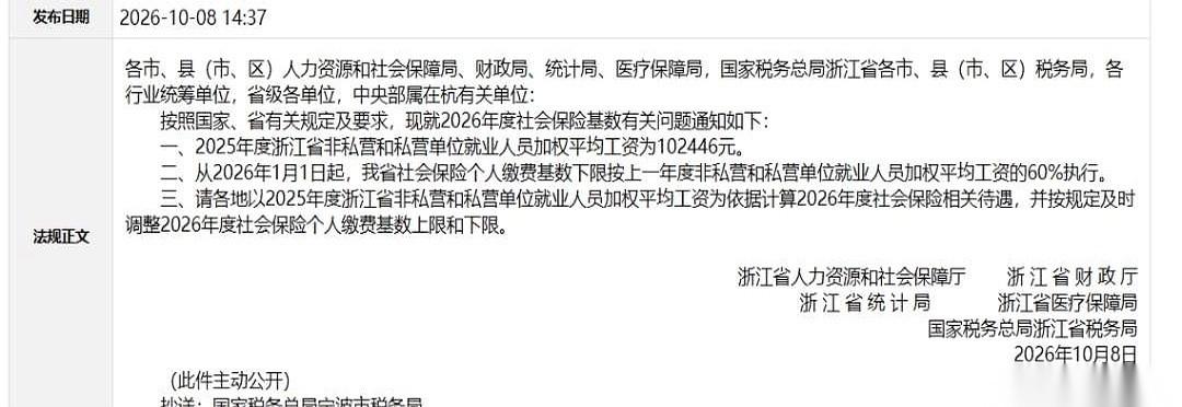 浙江省2026年的社保缴费基数下限定在了每月5122元。哪怕是按最低的60%档