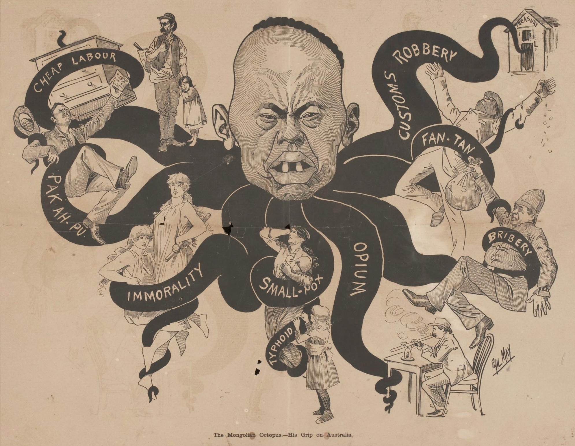 澳大利亚排华漫画1886年Titled'TheMongolianOcto