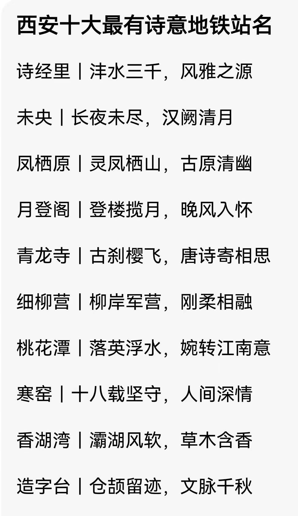西安十大最有诗意地铁站名