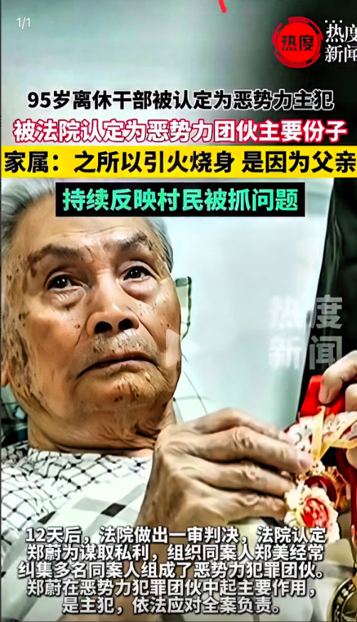 95岁离休干部，因组织村民开展自治工作，触动某些人的利益，遭到举报，被认定为黑恶
