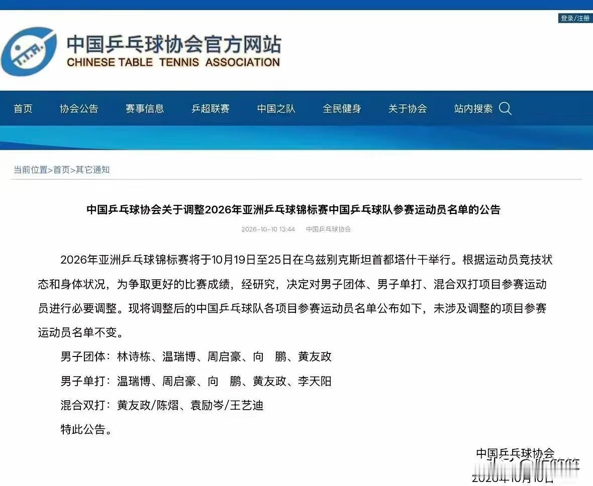 亚锦赛国乒名单有变，这是锻炼新人还是磨炼老人？梁靖崑退出了亚锦赛所有项目，原来