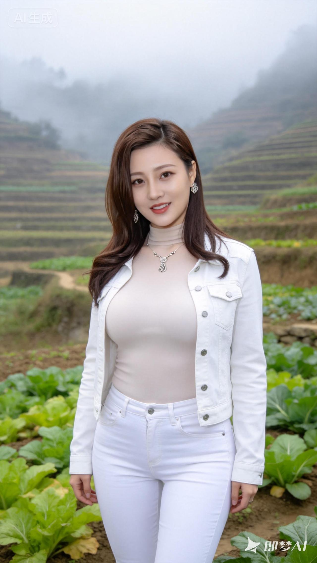 田园风光中的时尚少女，清新自然，尽显优雅气质。