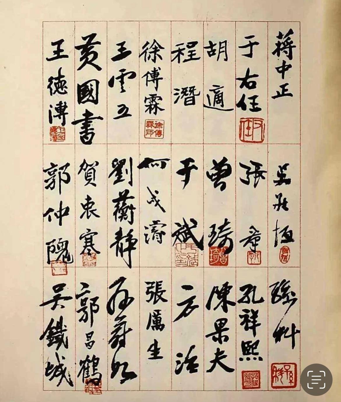 民国风云人物的签名。老蒋的签名感觉挺板正的。于右任身为书法大家，感觉签名