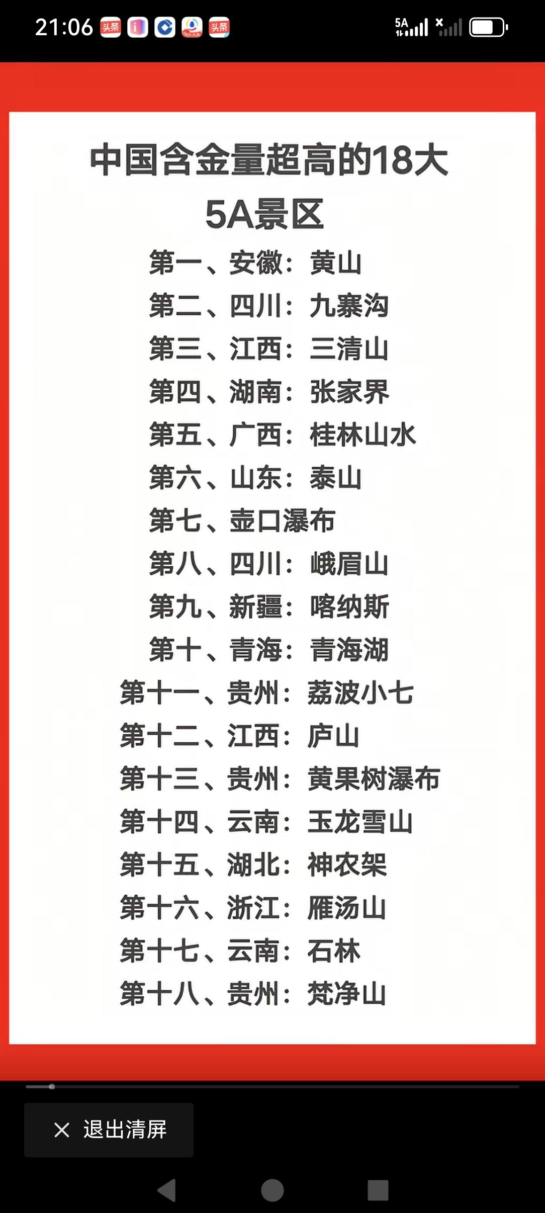 我国含金量超高的十八大五A级景区看看你的家乡有上榜的没！