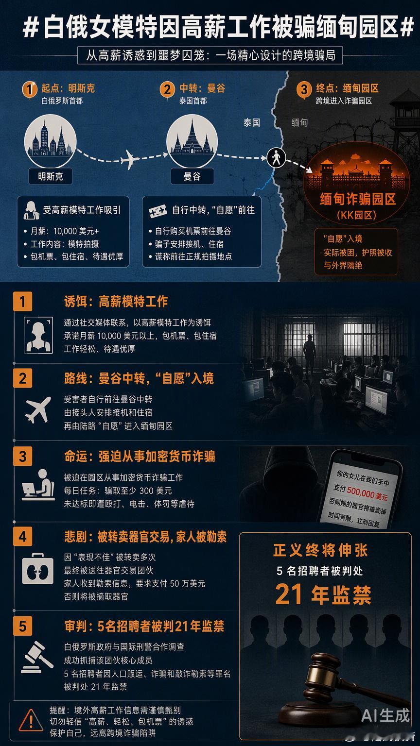 白俄26岁模特薇拉因一则高薪邀约，从曼谷转机踏入缅甸电诈园区的深渊。这并非简单的