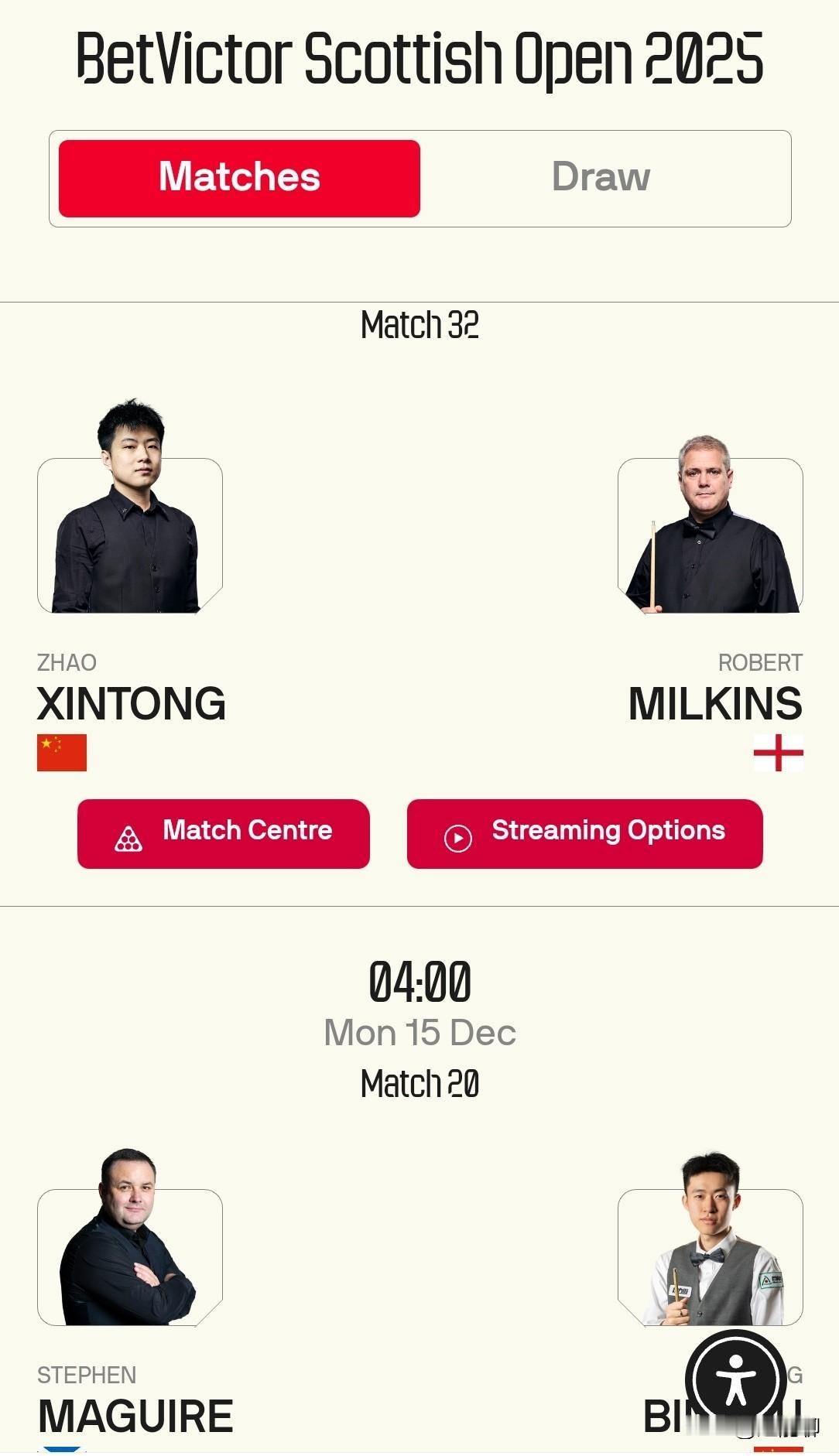 苏格兰公开赛今日开赛，今日18：00张安达vs范争一，雷佩凡vs阿米尔21：