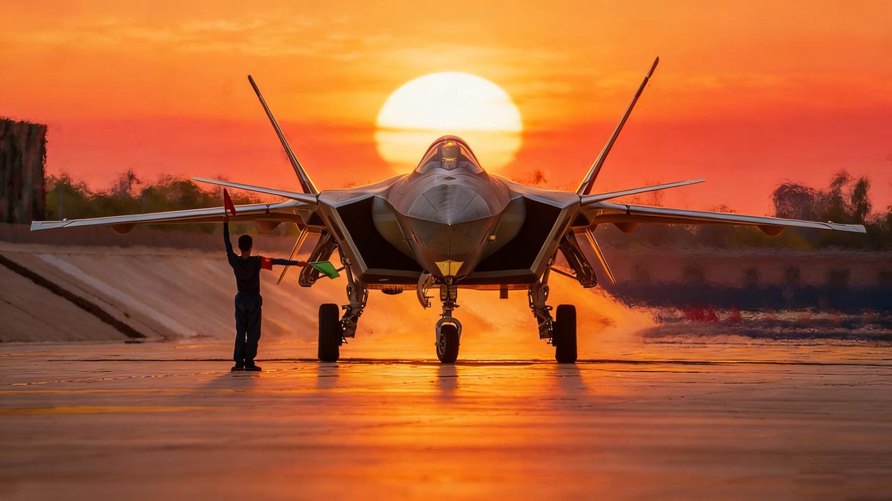 这张歼-20在夕阳下的照片非常美，意境绝佳。但总觉得有些不太自然，背后的太阳像是