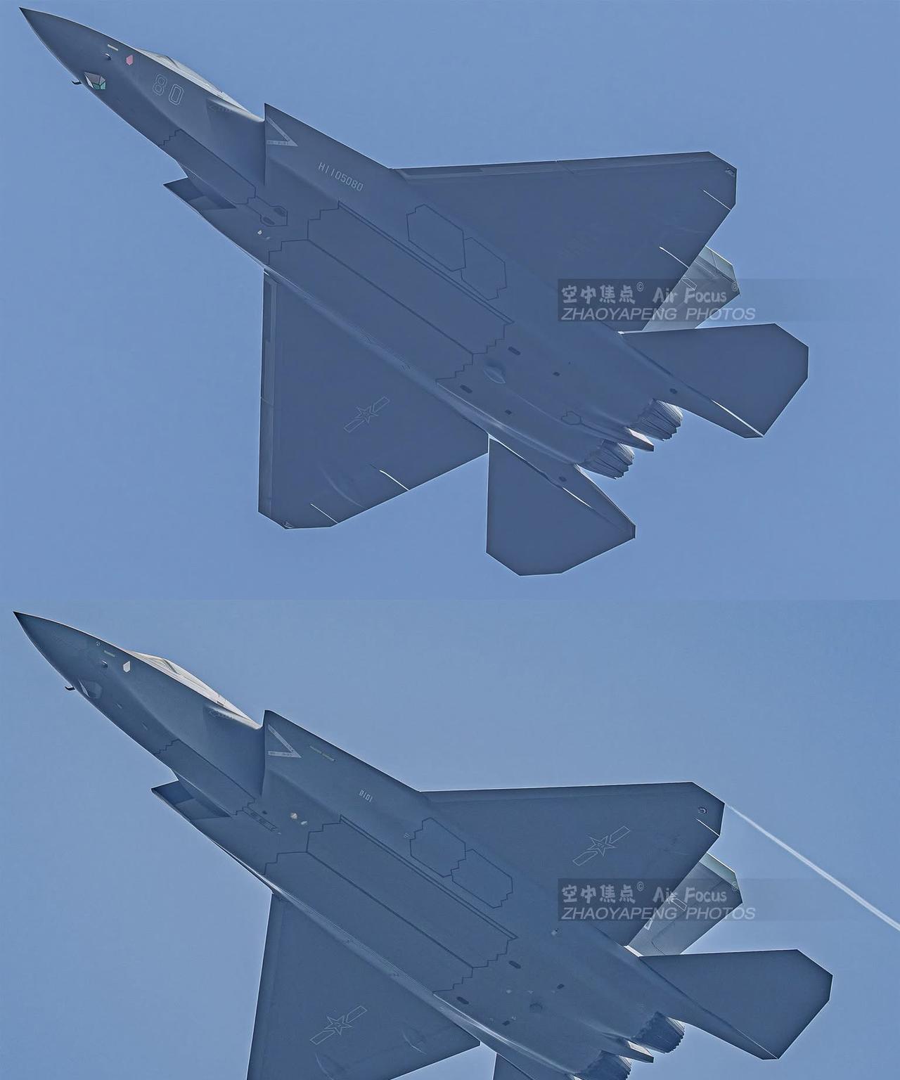 J-35舰载机VsJ-35A腹部高清图，J-35尾椎着舰钩很好的融入了机体。