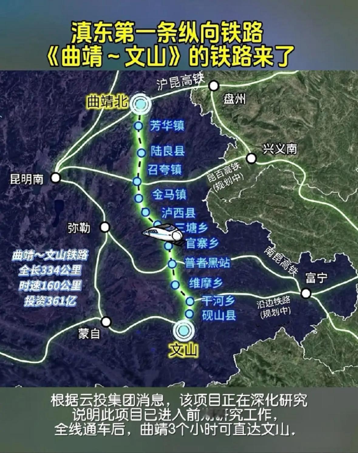 曲靖到文山的地铁来了曲靖至文山铁路（滇东纵向铁路通道）目前正处于前期研究阶段