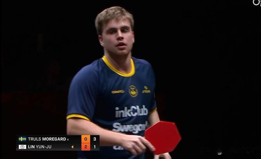 昨晚进行的一场WTT总决赛男单1/4决赛，瑞典名将莫雷加德在0:2落后的不利局面