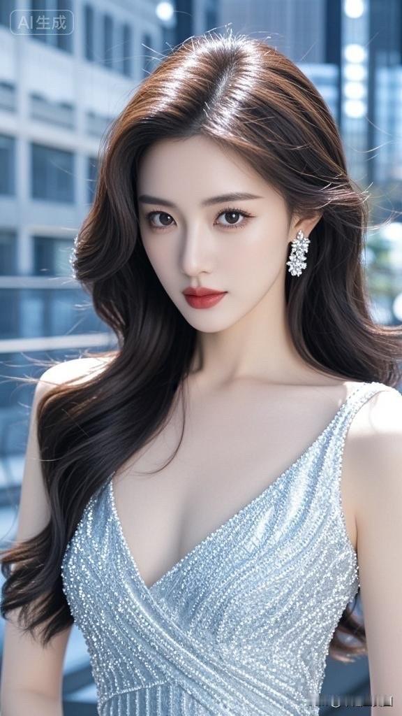 优雅蓝裙，闪耀耳环，都市女郎的时尚之夜💃✨