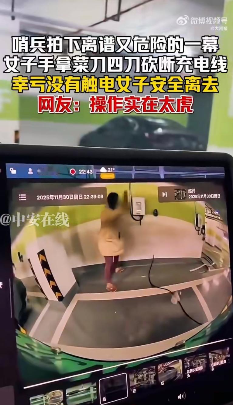 一段视频看得我后背发凉。画面里，一名女子情绪激动，手里挥舞着一把明晃晃的菜刀，对