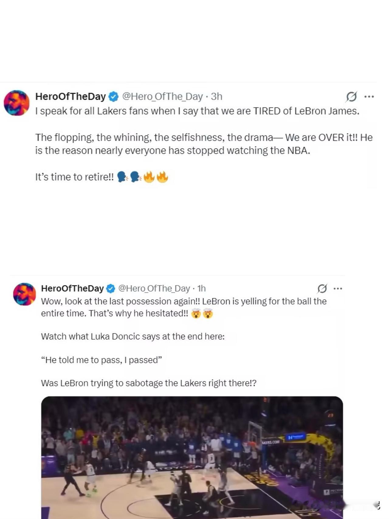 詹姆斯接锅投丟反胜一球后，美媒《HOTD》炮轰詹姆斯比赛常规争抢球权破坏湖人的战