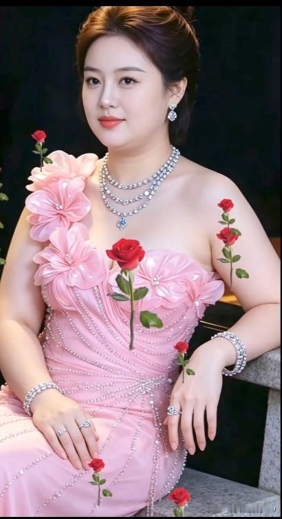 优雅粉裙搭配闪耀珠宝，再与玫瑰相伴，画面美不胜收。景甜身着粉色碎花裙，在海边光脚