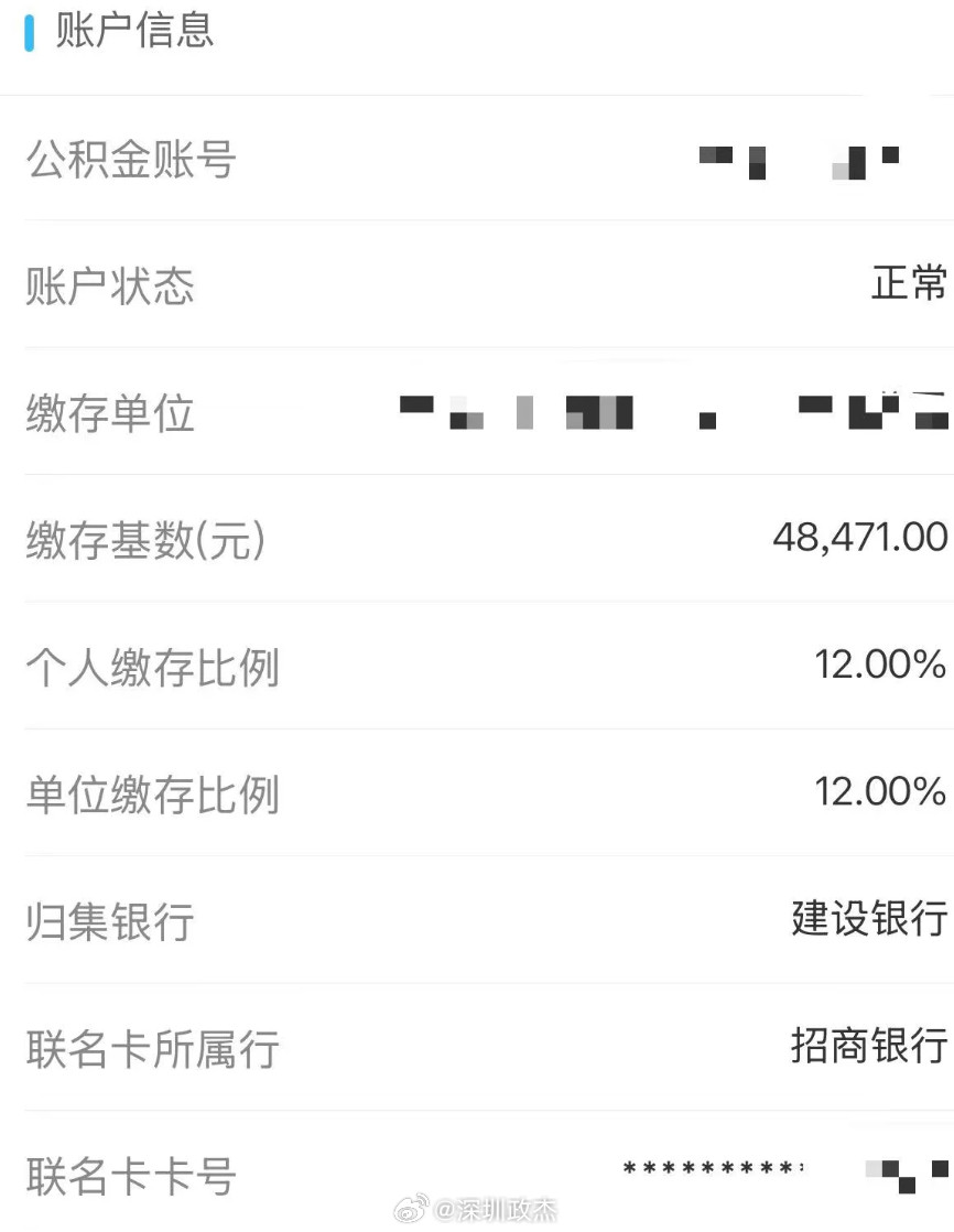 深圳最高公积金基数出来了，48471，单边最高现在是48471*12%=5816
