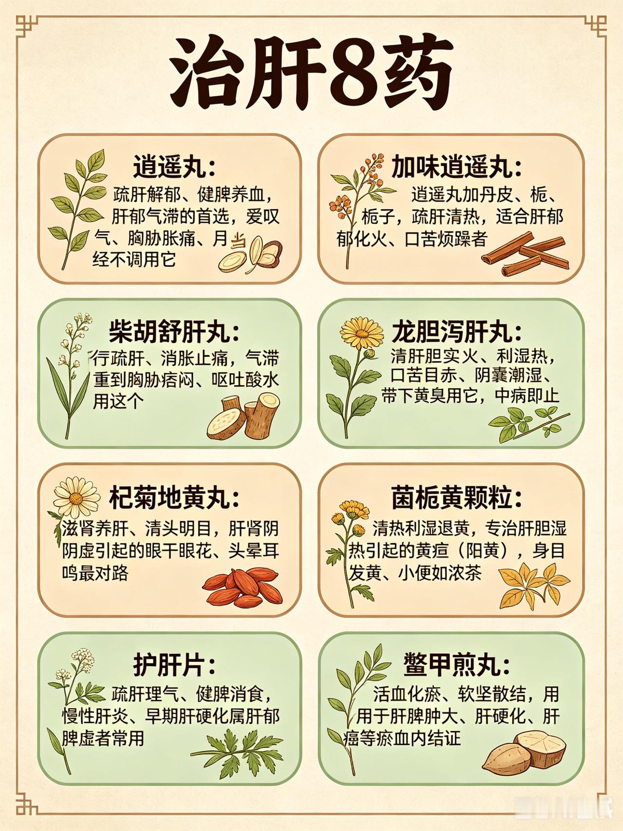 治肝8药、治心8药、治脾8药、治肺8药、治肾8药，40个调理五脏的经典中成药，一