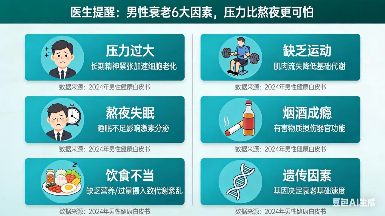 医生提醒：男性衰老6大因素，压力比熬夜更可怕加快男性衰老的因素：喝酒仅第