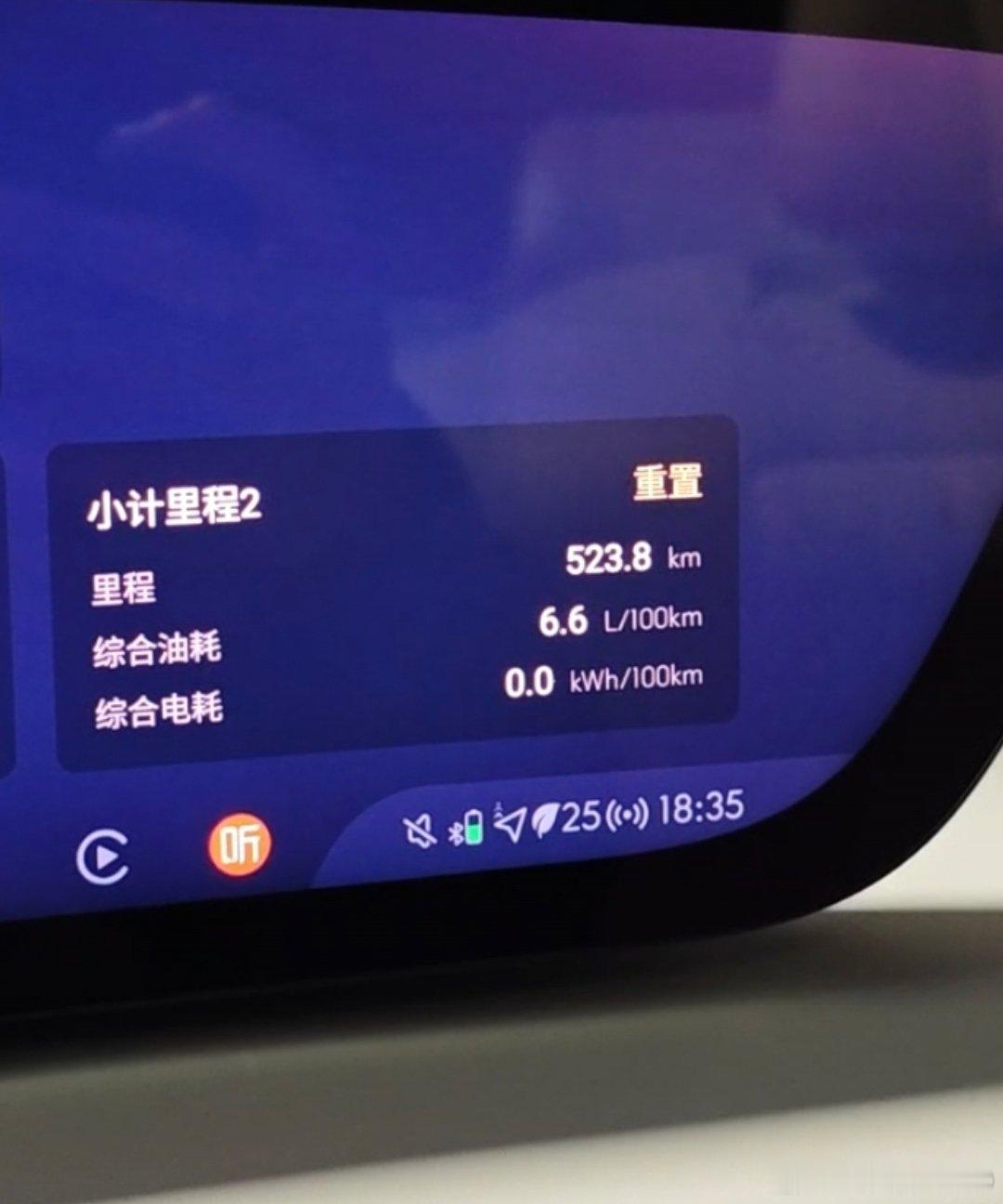 跑了一次长途，表显平均油耗6.6L/100km。同时再次验证了油箱、表显油耗的准